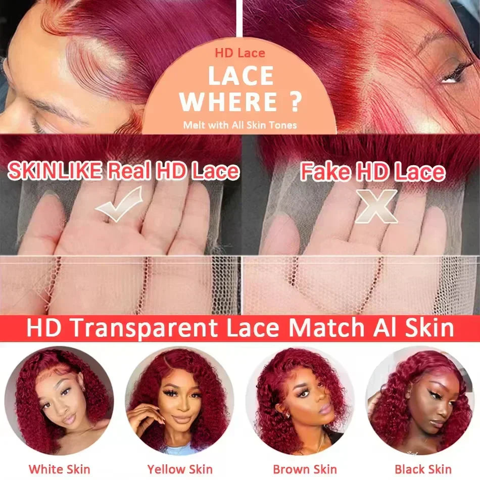 Red Colored Burgundy 200% Deep Wave Wigs